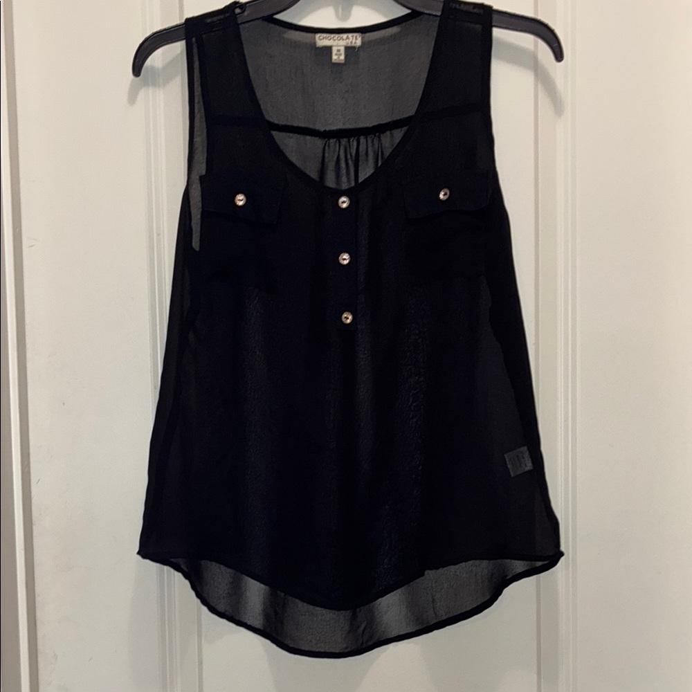Chocolate sheer Medium Black Sleeveless Buttoned Tank Top